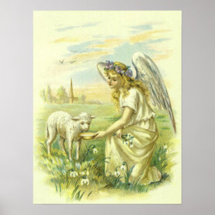  religie, Victoriaans paasengel met Lamb Poster