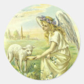  religie, Victoriaans paasengel met Lamb Ronde Sticker (Voorkant)