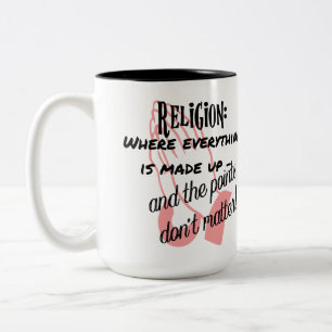 Religie - waar alles verzonnen is. tweekleurige koffiemok