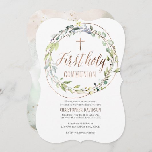 Religie, Waterverf, Kruis, Eerste heilige gemeensc Kaart (Voorkant / Achterkant)