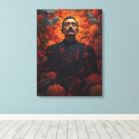 Religiegeschenk Mexico Jesus Malverde Canvas Afdruk (Insitu (Houten vloer))