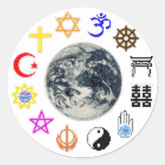 RELIGIES VAN DE WERELD RONDE STICKER (Voorkant)