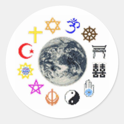 RELIGIES VAN DE WERELD RONDE STICKER (Voorkant)