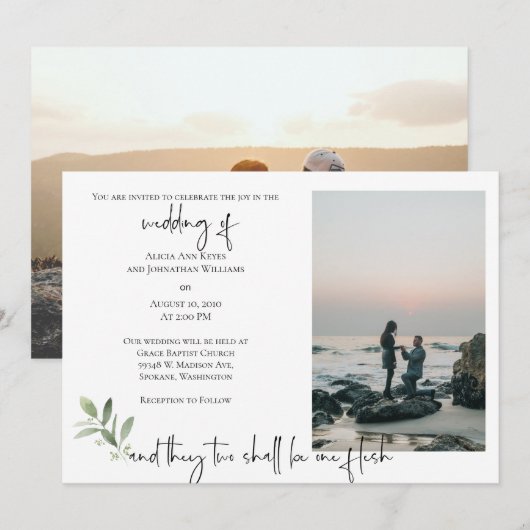 Religieus 2 foto bruiloft uitnodiging (Voorkant / Achterkant)