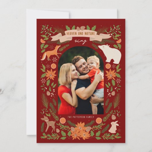 Religieus 2 Foto Woodland Botanische Kerstmis Feestdagenkaart (Voorkant)