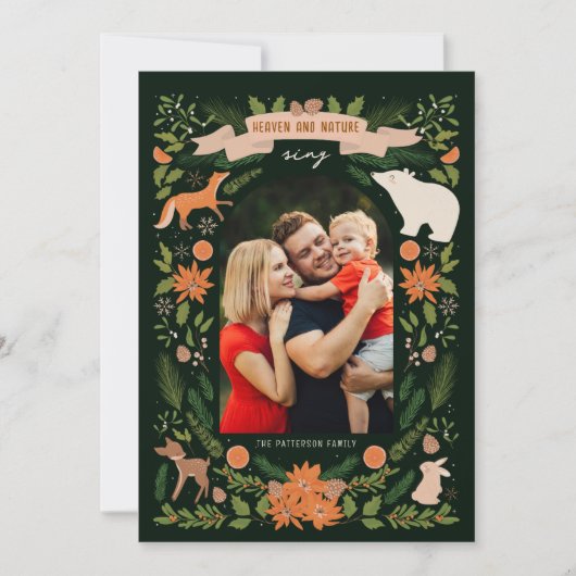 Religieus 2 Foto Woodland Botanische Kerstmis Feestdagenkaart (Voorkant)