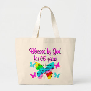 RELIGIEUS 65E VERJAARDAG VLINDER ONTWERP GROTE TOTE BAG