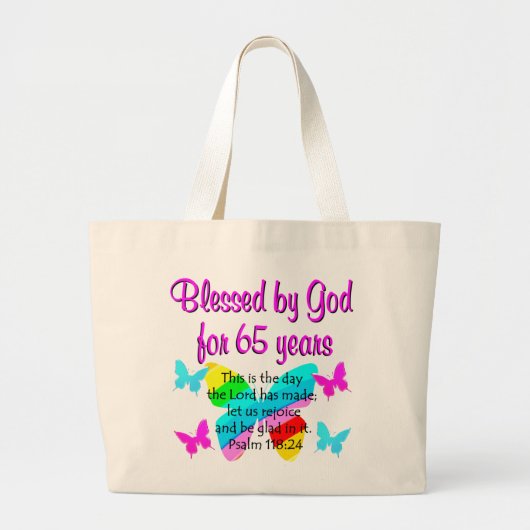 RELIGIEUS 65E VERJAARDAG VLINDER ONTWERP GROTE TOTE BAG (Voorkant)
