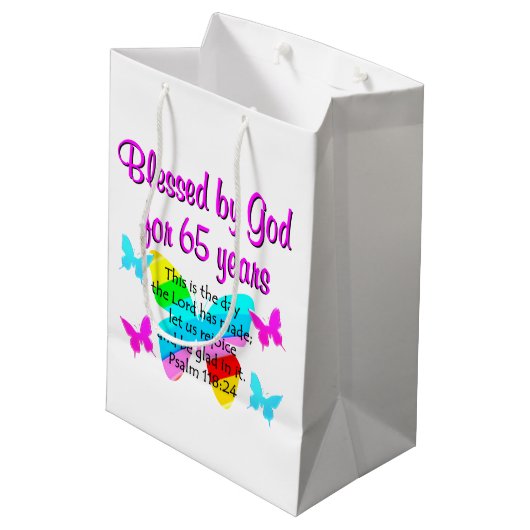 RELIGIEUS 65E VERJAARDAG VLINDER ONTWERP MEDIUM CADEAUZAKJE (Achterkant Gekanteld)