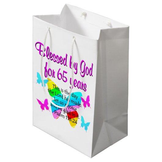 RELIGIEUS 65E VERJAARDAG VLINDER ONTWERP MEDIUM CADEAUZAKJE (Voorkant Gekanteld)