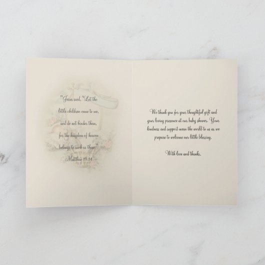 Religieus Baby shower Dank u  Bedankkaart (Binnen)