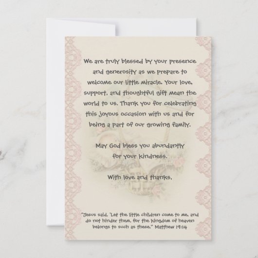 Religieus Baby shower Dank u  Bedankkaart (Achterkant)