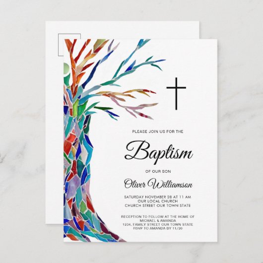 Religieus baptisme - Briefkaart voor uitnodiging (Voorkant / Achterkant)