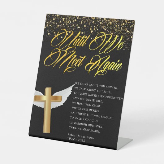 Religieus begrafenisgedicht reclamebord met voetstuk (Voorkant)