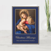 Religieus Blauw Goud Madonna & Kind Kerstmis Feestdagen Kaart (Voorkant)