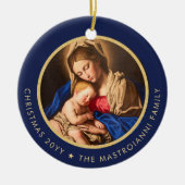 Religieus Blauw & Gouden Madonna & Kind Kerstmis Keramisch Ornament (Voorkant)
