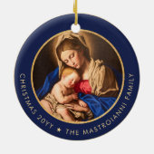 Religieus Blauw & Gouden Madonna & Kind Kerstmis Keramisch Ornament (Achterkant)