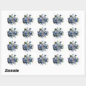 Religieus Blauw Roos Bloemen Goud Kruisbeeld Ronde Sticker (Vel)