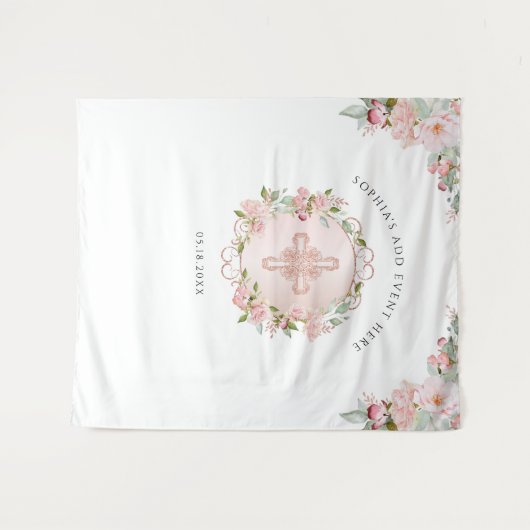 Religieus, blozend, perzikroze gouden fotobackdrop wandkleed (Voorkant (horizontaal))