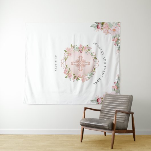 Religieus, blozend, perzikroze gouden fotobackdrop wandkleed (In Situ (horizontaal))