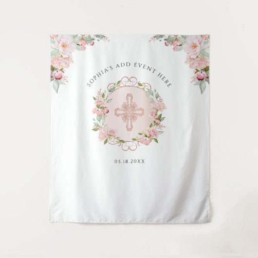 Religieus, blozend, perzikroze gouden fotobackdrop wandkleed (Voorkant)