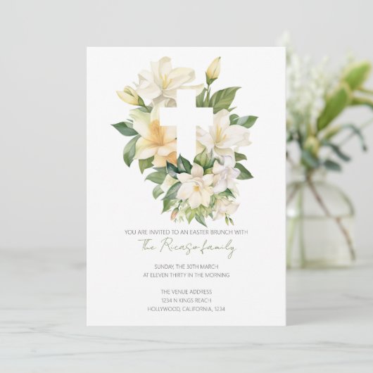 Religieus Christelijk Kruis Lelie Paasbrunch Kaart (Staand voorkant)
