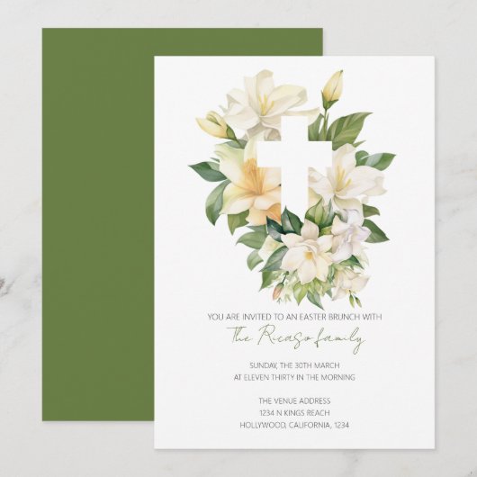 Religieus Christelijk Kruis Lelie Paasbrunch Kaart (Voorkant / Achterkant)