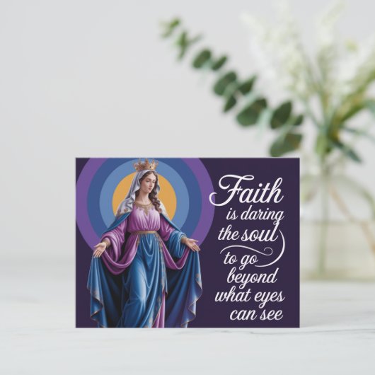 Religieus citaat met Maria Paarse achtergrond Briefkaart (Staand voorkant)