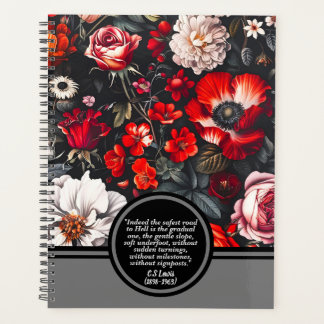Religieus citaat met rode bloem William Morris Art Planner
