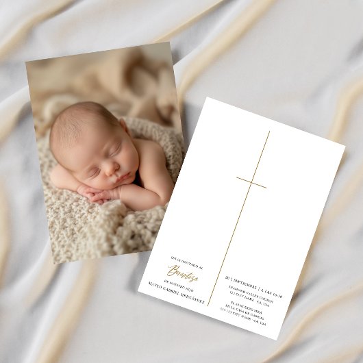 Religieus Cross Katholiek Script Doop Foto Kaart