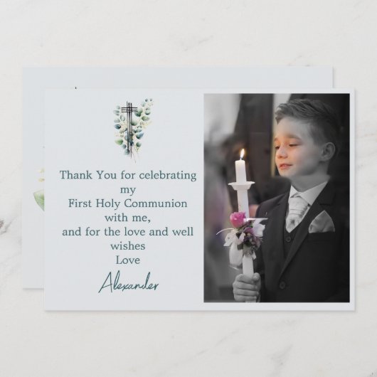 Religieus Dank u Foto Boy Botanische Cross Kaart (Voorkant / Achterkant)