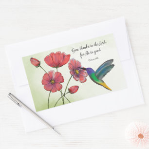 Religieus denk aan jou bloemen met kolibrie rechthoekige sticker