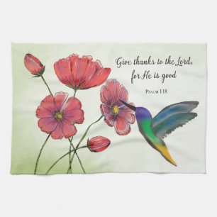 Religieus denk aan jou bloemen met kolibrie theedoek