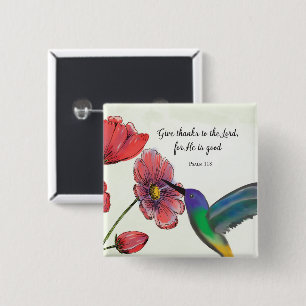 Religieus denk aan jou bloemen met kolibrie vierkante button 5,1 cm