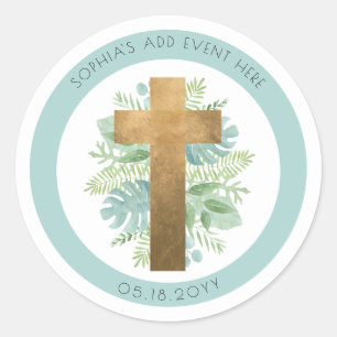 Religieus evenement groen kruis enveloppe zegel/ca ronde sticker