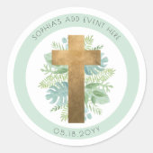 Religieus evenement groen kruis enveloppe zegel/gu ronde sticker (Voorkant)