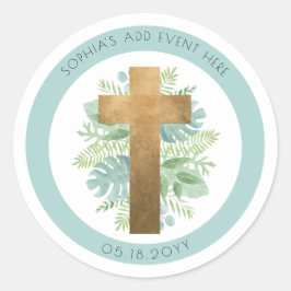 Religieus evenement groen kruis enveloppe zegel/gu ronde sticker