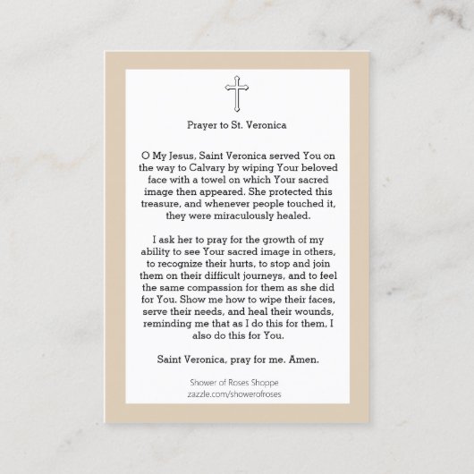 Religieus gebed in St. Veronica Veil van Jezus Visitekaartje (Achterkant)
