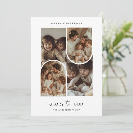 Religieus geloof Glorie aan God Kerstboog Foto Feestdagenkaart (Staand voorkant)