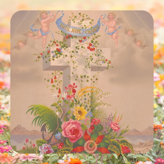 Religieus Geloof Hoop Liefdadigheid Bloemenkruis P Vierkante Sticker