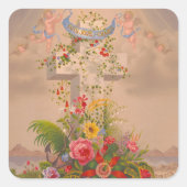 Religieus Geloof Hoop Liefdadigheid Bloemenkruis P Vierkante Sticker (Voorkant)
