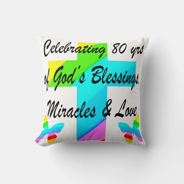 RELIGIEUS GEPERSONALISEERD 80E VERJAARDAG ONTWERP KUSSEN (Voorkant)