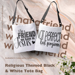Religieus gethematiseerde zwart-wit boodschappenta crossbody tas