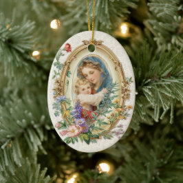 Religieus Gezegende Moeder Maria en Jezus Bloemrij Keramisch Ornament