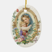 Religieus Gezegende Moeder Maria en Jezus Bloemrij Keramisch Ornament (Voorkant)
