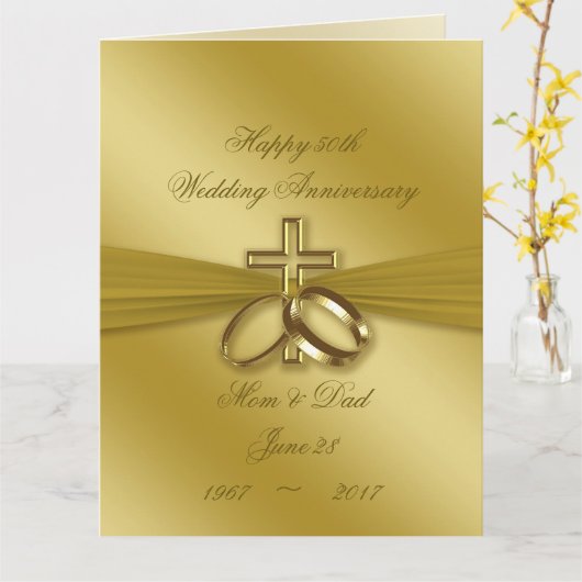 Religieus Golden 50th Wedding Jubileum 8,5 x 11 Kaart (Gele Bloem)