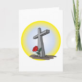 Religieus grafkruis met rode roos kaart (Voorkant)