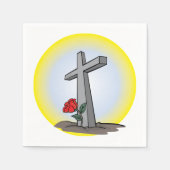 Religieus grafkruis met rode roos servet (Voorkant)