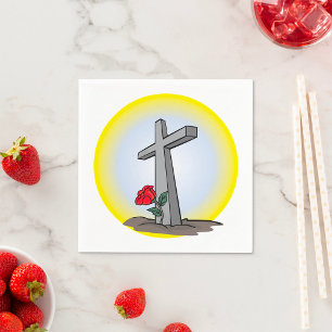 Religieus grafkruis met rode roos servet