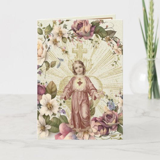 Religieus heilig hart van Jezus Floral Scripts Kaart (Voorkant)